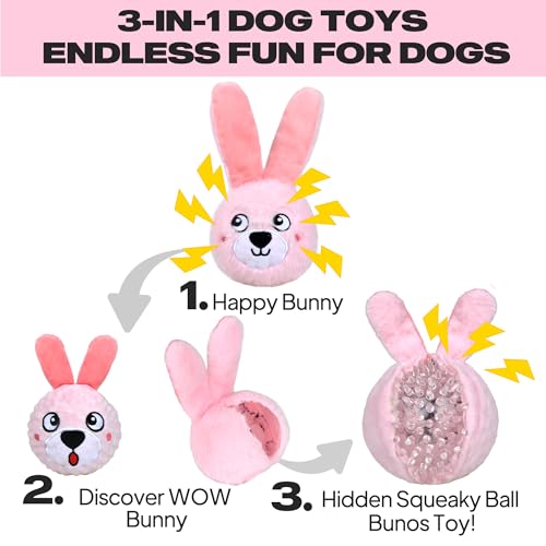 Fida Squeaky Dog Toys for Aggressive Chewers 3 in 1, Dog Chew Toys with 3 Layers,Interactive Dog Toys for Large Dogs Balls to Keep Them Busy for Small Medium Dogs(Pink Bunny) - color: Pink Bunny