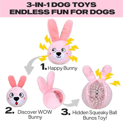 Fida Squeaky Dog Toys for Aggressive Chewers 3 in 1, Dog Chew Toys with 3 Layers,Interactive Dog Toys for Large Dogs Balls to Keep Them Busy for Small Medium Dogs(Pink Bunny) - color: Pink Bunny