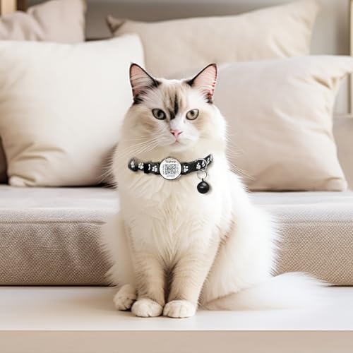 Smart QR Code Cat Collar 2-Pack: Your Cat's Digital Safety Profile, Breakaway Reflective Collar with Instant Email Alert When Scanned (Pink & Purple A) - color: Paw pattern - Pink & Purple