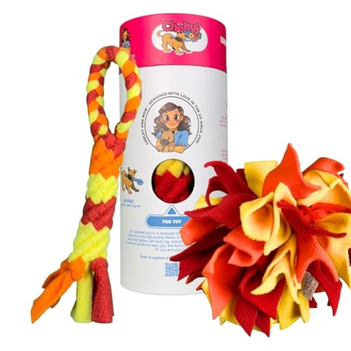 Chelsy's Toys 3-in-1 Enrichment Tube for Puppies - Tug Toy, Treat Dispenser & Snuffle Ball | Tug of War | Interactive Puppy Treat Puzzle for Small Dogs & Pup's| Wet/Freeze Teether(Orange) - color: Orange