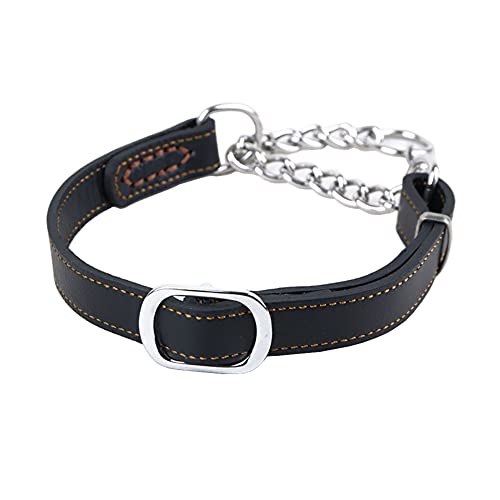 Love Dream Martingale Collars for Dogs, Leather Training Dog Collar, Stainless Steel Chain Anti-Escape No Pull Dog Collar for Medium Large Dogs (L(15.7"-20.9"), Black) - color: Black, size: L(15.7"-20.9")