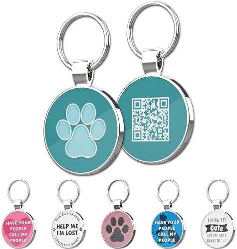 QR Code Pet ID | Personalized Dog & Cat Collar Tag | Online Profile with Instant Scanned Location Alert Email - style: Blue Paw