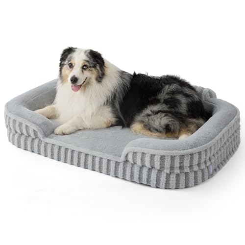 LE SURE Cute Dog Beds for Extra Large Dogs, Orthopedic Waterproof XL Pet Bed with Sides, High Back Non-Slip and Egg-Crate Foam Big Dog Couch Sofa with Washable Removable Cover, Grey - color: Grey, size: 42.0"l X 30.0"w X 7"th