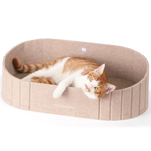 FUKUMARU Cat Scratcher, 24 Inch Sofa Shape Cat Scratching Bed, Reversible Detachable Cats Scratching Board, Round Cats Scratch Pads Refill Indoor, Beige - color: Beige