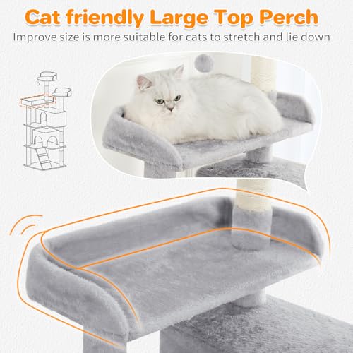 Made4Pets Cat Tree 54in Cat Tower for Indoor Cats Kitten Tree Multi-Level Cat Tree with 2 Condo Furniture Activity Center with Scratching Posts Funny Toys Kittens Pet Play House, Light Grey - color: Light Grey