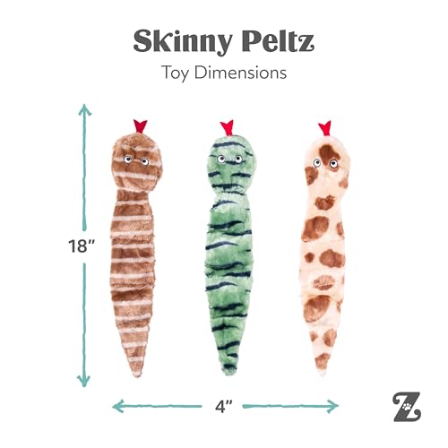 ZippyPaws Skinny Peltz - No Stuffing Dog Toy Pack to Keep Them Busy, for Medium and Large Dogs, Squeaky Pet Toys, Unstuffed Chew Toys, Soft Plush Variety Pack, Desert Snakes - 18" - style: Desert Snakes - Large (3-pack)