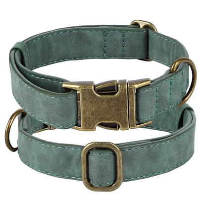 TDTOK Soft PU Leather Dog Collar, Classic Leather Collar for Small Medium Large Dogs with Quick Release Metal Buckle, Durable & Adjustable Fit 10-23" Neck - color: Green, size: S