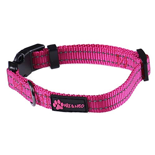 Max and Neo™ NEO Nylon Buckle Reflective Dog Collar - We Donate a Collar to a Dog Rescue for Every Collar Sold (X-Small, Pink) - color: Pink, size: Extra Small
