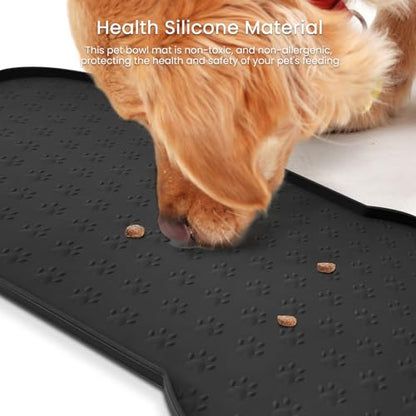 PWTAA Dog Food Mat Anti-Slip Silicone Dog Bowl Mat Thicker Pet Placemat Waterproof Cat Feeder Pad with Raised Edge Puppy Kitten Feeding Mats Suitable Small Medium-Sized Dogs Cats Eating Tray - color: Black, size: 25.6" x 13"