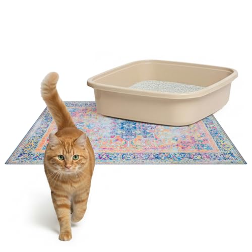 Lovewag Pets Cat Litter Box Mats 2 Pack - Small 16x24 Machine Washable, Easy Clean, Non-Slip, Waterproof Mats for Indoor Cats - Kitty Litter Mess Control & Urine Floor Protection (Marmalade Sunshine) - color: Marmalade Sunshine, size: 16x24 inches (Pack o