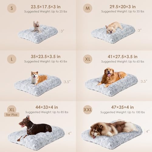 EHEYCIGA Fluffy Dog Crate Bed for Small Dogs, Plush Faux Fur Crate Pad, Calming Anti Anxiety Small Dog Bed - color: Grey, size: 23.6 x 17.5