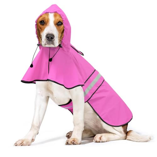 Waterproof Dog Raincoat - Adjustable Pet Rain Coats, Lightweight Hooded Slicker Poncho Rain Jacket for Small to X- Large Dogs and Puppies (Pink, X-Large) - color: Pink, size: X-Large