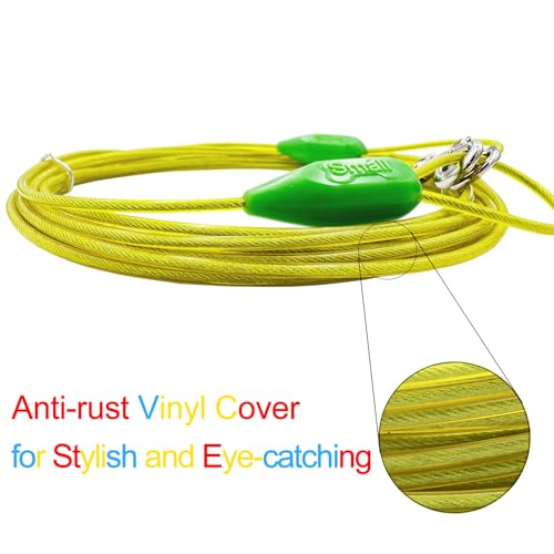 Petest 15ft Tie-Out Cable with Crimp Cover for Small Dogs Up to 35 Pounds - color: Green & Yellow, size: 35lbs15ft