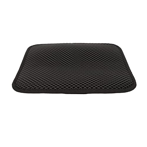 Cat Litter Mat, Double Layer EVA Trapping Mat with Urine Design for Litter Box Under Floors Cat Pad (Black) - color: Black, size: XXS