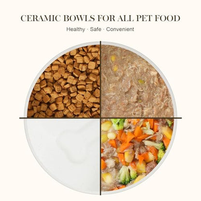 MALACASA Ceramic Dog Bowls Set with Wood Stand, 3.5 Cups Pet Bowls for Medium Dogs with Non-Slip Base, Large Puppies, Cats, Retrievers, ect.Pet Food & Water Basic Bowls Set, Weighted Glaze Matte.34 OZ - color: Vanilla White（2 PCS with Stand）, size: M-3.5