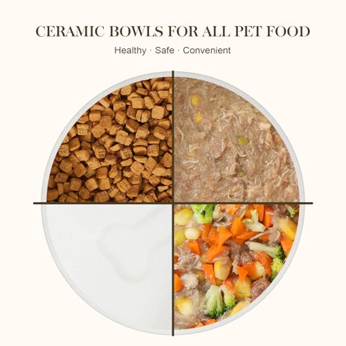 MALACASA Ceramic Dog Bowls Small Size Dog with Wood Stand, 1.5-Cup Ceramic Puppy Bowls for Cats & Small Dogs, Dual Food and Water Bowls with Weighted Non-Slip Base, Glaze Matte,14 Oz - color: Vanilla White（2 PCS with Stand）, size: S-1.5 Cups