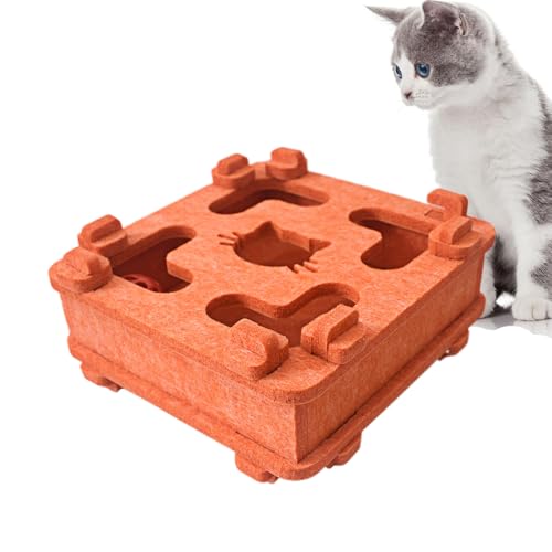 IUHKBH Cat Puzzle Toy, Soft Felt Intelligence Mind Game Track Balls Interactive Kitten Toy Puzzle Box for Indoor Cats, Easy to Assemble [Orange] - color: Orange