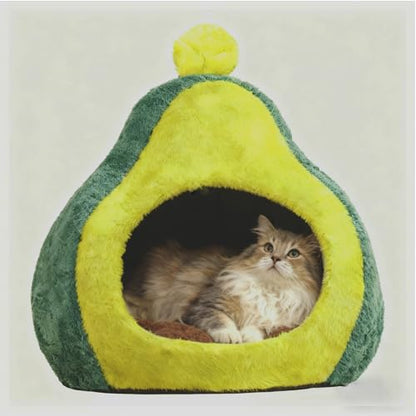 Cat Bed for Indoor Cats - Adorable Cozy Avocado Cat Cave with Removable Cushion, Super Soft Pet House Tent for Kittens & Small Pets, Warm and Washable Non-Slip Design - style: Avocado
