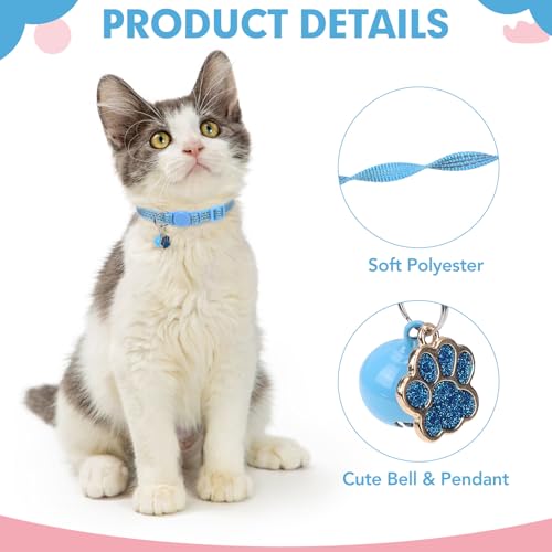 BINGPET Reflective Cat Collar Breakaway with Bells,3 Pack Kitten Collar for Girl Boy Cats with Cute Pendant Glow in The Dark,Adjustable 8''-11.8'',Blue - color: Reflective(Blue)-3pcs