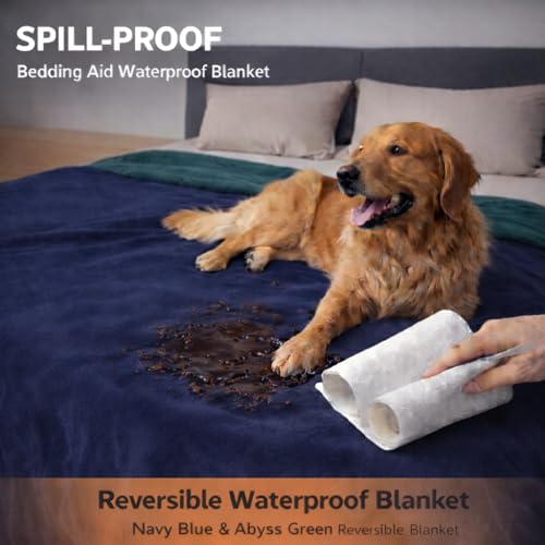 Waterproof Throw Blanket – Leakproof, Spill-Proof Flannel Blanket for Bed, Couch, Kids & Pets Protection, Reversible Water-Proof Design (Navy Blue & Abyss Green, 40x60) - color: Navy Blue & Abyss Green, size: Throw