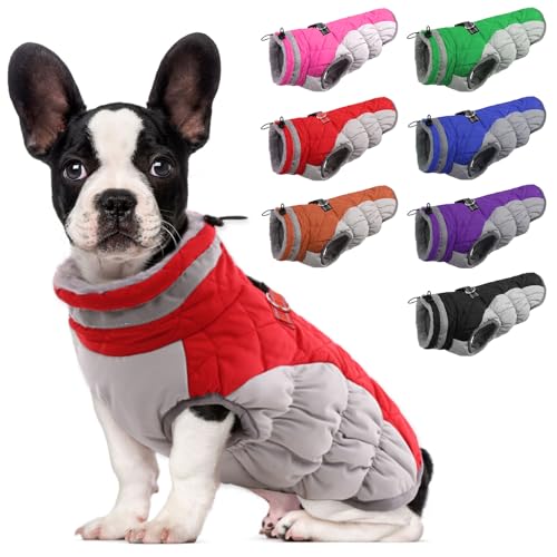 Lelepet Dog Coat Warm Dog Winter Coat Waterproof Dogs Jacket with Harness Built in Reflective Pet Fleece Vest Zip-Up Cold Weather Coats for Small Dogs Turtleneck & Windproof Coats Chihuahua Red XS - color: Red, size: X-Small