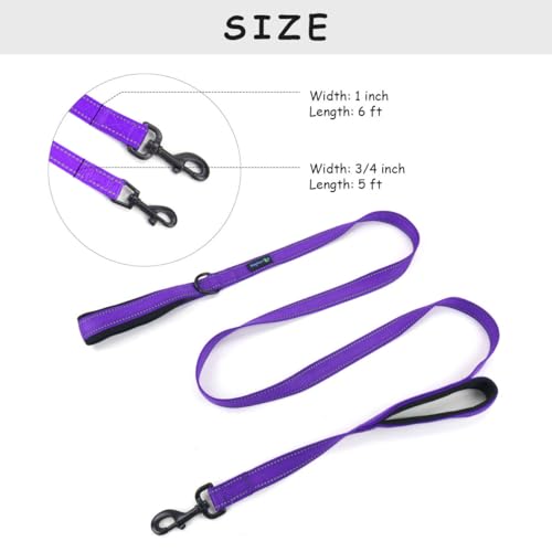 Wagtime Club Double Handle Dog Leash, 6ft Long Heavy Duty Dog Leash with Paded Traffic Handles for Extral Control and Training, Dual Handles Leads, Large Medium Small Dogs (Reflective Vibrant Purple) - color: Reflective Vibrant Purple