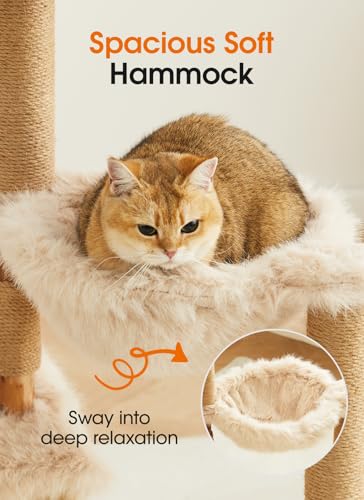 Letkind 38" Modern Cat Tree Tower for Large Indoor Cats, Perches-Natural Solid Wood Cat Tower with Sisal Scratching Post, Perches, Basket & Scratching Post, Aesthetic Boho Cat Furniture - size: 38" Wood Cat tree