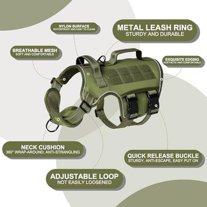 Tactical Dog Harness Medium Sized, Heavy Duty No Pull Dog Harness with Handle, Easy On and Off Service Dog Vest with Molle System, Reflective Pet Vest for Walking Hiking Training - color: Green, size: M(Neck:17-23",Chest:22-32"),35-50 lbs
