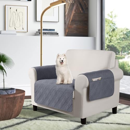 TAOCOCO Waterproof Chair Covers for Pets Dogs with Non Slip Backing, Chair Seat Covers with Side Pocket for 1 Seater Couch Washable Dog Couch Cover Protector Sofa Slipcovers(Chair, Dark Grey) - color: Dark Grey, size: Chair(Seat Width: 22'')