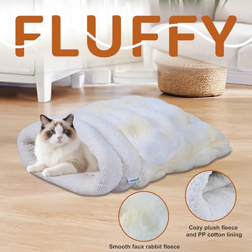 4 in 1 Self Warming Burrow Cat Bed, Pet Hideway Sleeping Cuddle Cave (Style2- Cream) - color: Style- Cream