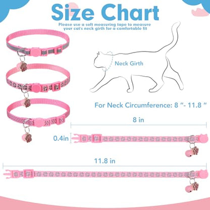 BINGPET Reflective Cat Collar Breakaway with Bells,3 Pack Kitten Collar for Girl Boy Cats with Cute Pendant Glow in The Dark,Adjustable 8''-11.8'',Pink - color: Reflective(Pink)-3pcs