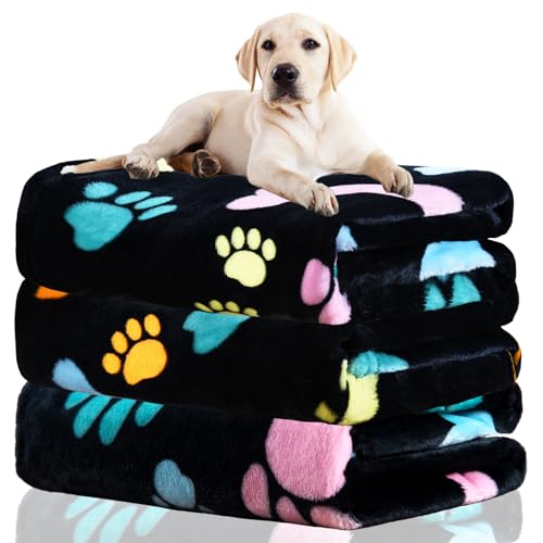 Rezutan Dog Blankets for 3 Pack Large Medium Pet Cat, Soft Fuzzy Washable Blanket, Comfort Flannel Suitable for Dogs Kennels & Beds, Sofas, Furniture, Gifts Puppy Essentials, 41 x 31 inch, Black - color: Black(3 Pices）, size: Large,41x31inch