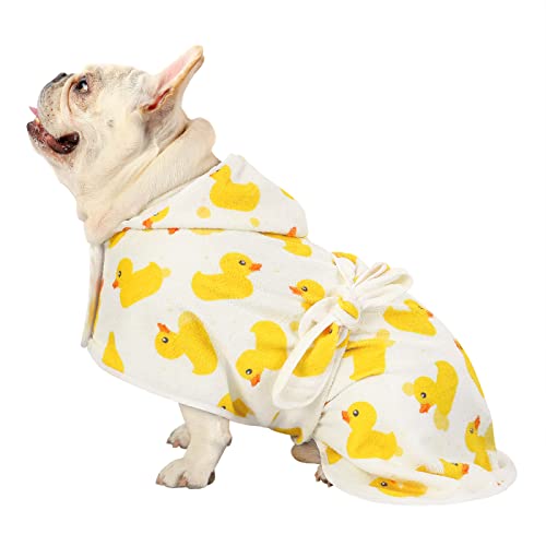 HDE Dog Bathrobe Super Absorbent Quick Drying Puppy Towel Wrap Coat Adjustable After Bath Robes with Hood for Dog Sizes S-XXL White Rubber Ducks S - color: White Rubber Ducks, size: Small