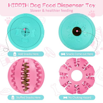 HIPPIH Dog Puzzle Toys & Interactive Toys for Large & Small Dogs - IQ Training, Chewing, Teeth Cleaning & Treat Dispensing - 2 Pack - color: blue+pink, size: 3.14inch+2.75inch