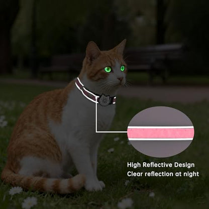 Cat Collar with Bells Reflective Cat Collars Breakaway with Oxford Cloth Soft Padding Adjustable Kitten Collar with QR Code（Pink） - color: Pink