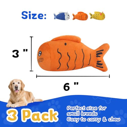 lilfrd Squeaky Dog Toys for Small Dogs & Puppy – 3 Pack Fish Crinkle Squeak Pet Toys for Interactive Play, Boredom Relief & Teeth Cleaning - style: Fish