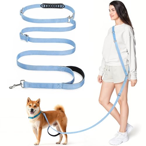 Hands Free Dog Leash, 8.5ft Adjustable Hands Free Leash for Medium Dogs, Versatile Handheld Crossbody Waist Lead with 3 Rings, Easy Adjust for Running Jogging Walking, Sponge Handle, Blue - color: Blue, size: 8.5ft