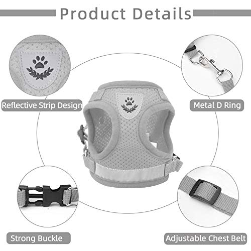 Cat & Dog Vest Harness - All Weather Mesh, Reflective Strap, Step-in Adjustable for Small Cats & Dogs (Gray, S) - color: Gray, size: Small (Chest: 11"-13")