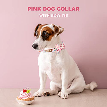 Tunkoo Pink Dog Collar with Bow Tie Cute Cake - Durable, Adjustable, and Stylish Pet Collar Available in Small Medium Large M - color: Cake Collar, size: Medium