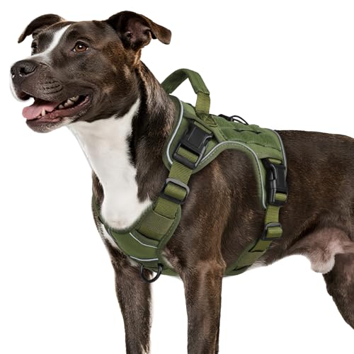 WINGOIN Green Tactical Dog Harness for Medium Dogs, Heavy Duty No Pull Dog Harness with Handle, Adjustable Reflective Military K9 Pet Vest for Pitbull, Female, Male, Walking, Training, Hunting (M) - color: Green, size: M: 30-50 lbs (Chest:24-28",Neck:17-1