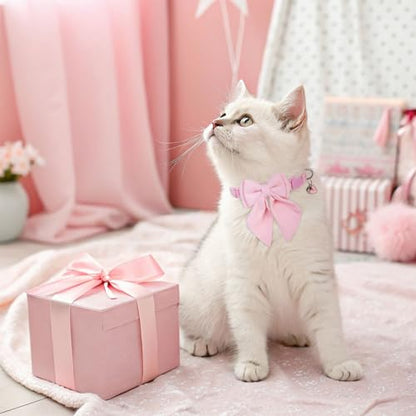 SCENEREAL Cat Collar with Bell & Stylish Bowtie, Pink Breakaway Cat Collars Accessories for Boy Girl Small Cats, Holiday Kitten Costumes for Female Male Pets - color: Stylish Bow (Pink)