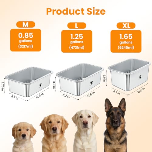 URPOWER 2 Pack 1.25 Gallon Large Dog Water Bowl, Thickened Stainless Steel Dog Water & Food Bowls with Non-Slip Mat, Spill-Proof Metal Pet Bowl Set for Medium, Large, X-Large Dogs, Indoor/Outdoor Use - size: 1.25 Gallon