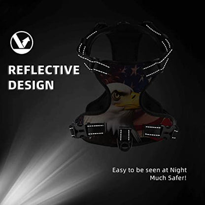 American Flag and Eagle Reflective Dog Harness No Pull Soft Vest Harness for Small Medium Large Dog Puppy Pets Large Size - color: American Flag and Eagle, size: Large