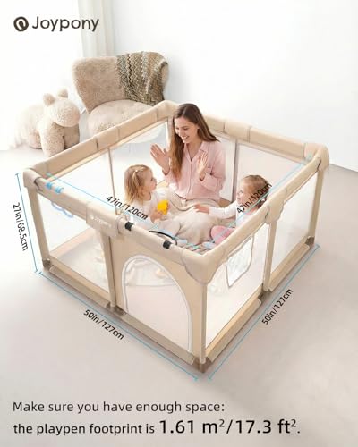Joypony Baby Playpen, 50x50 in Small Play Pen for Babies and Toddlers, Playpen for Kids with Gate, Indoors Play Yard with Soft Breathable Mesh (Beige) - color: Beige