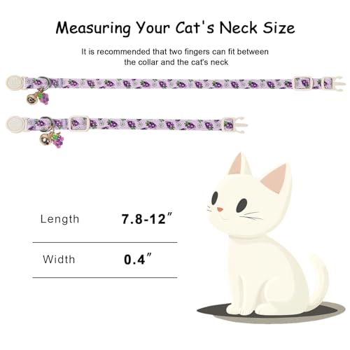 2 Pack Summer Cat Collars - Lavender GRAP & Pink Watermelon Breakaway Safety Cat Collars, Adjustable Soft Boy Girl Kitten Collar for Small Dogs Puppy, Cute Pet Collar with Bell & Pendant - color: Grap&Watermelon