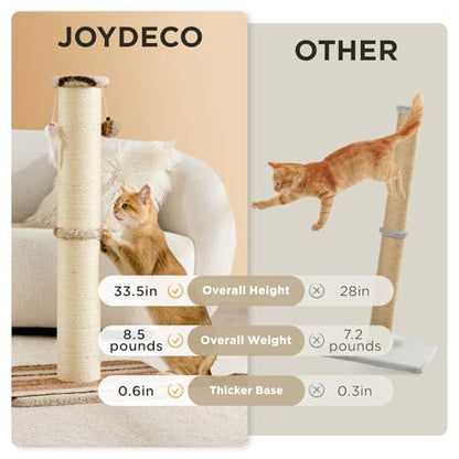 Joydeco Cat Scratching Post 38 Inches Heavy Duty and Thick Scratching Post Sisal Rope with Hanging Ball and Mice for Indoor Cats(Coffee) - size: 38 inch Coffee