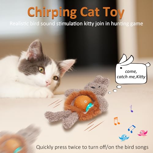 Salodal Interactive Cat Toys for Indoor Cats,Fast Moving Ball with Rabbit Cover,Bird Chirping Toy for Bored Indoor Adult Cats,Automatic Kitten Toys,Smart Self Play Ball,Motion Activated, Rechargeable