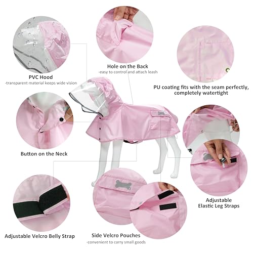 Waterproof Dog Raincoat, Adjustable Reflective Lightweight Pet Rain Clothes with Poncho Hood (Light Pink, X-Small) - color: Light Pink, size: X-Small(4-9lb)
