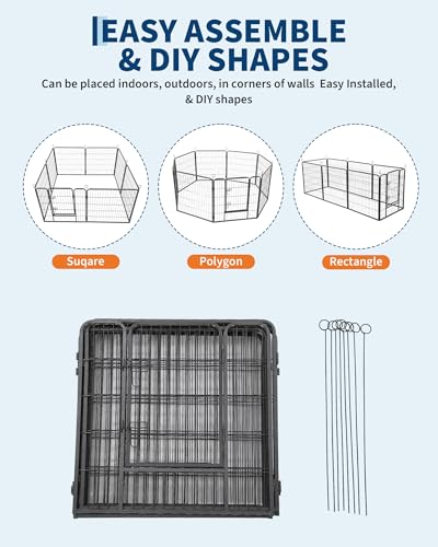 Garvee Outdoor Dog Playpen,Heavy Duty Metal Pet Exercise Pen,40 Inch, 8 Panels Metal Dog Fence with Gate, Pet Fence for Large/Small Dogs, Portable Dog Fence for RV Camping, Yard - size: 32"x40"x 8 pcs
