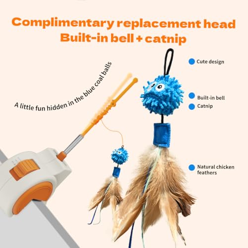Interactive Cat Toys for Indoor Cats, Automatic Sensor Cat Teaser Feather Wand Chase Exercise Entertainment Stimulation Toy, USB Rechargeable Self Play Hanging Toy for Bored Adult & Kitten Cats